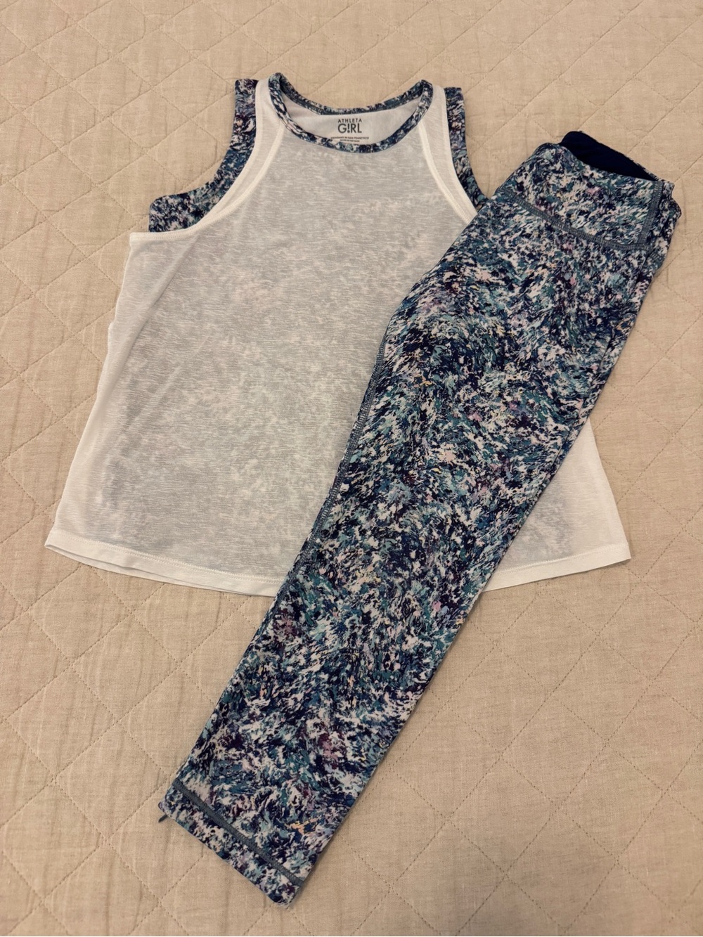 Athleta Girl: Matching Tank & Blue Printed Active Leggings Set